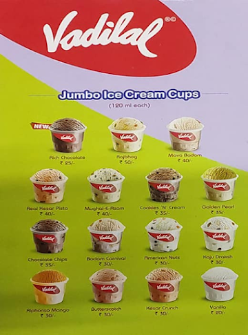 Vadilal Icecream menu 