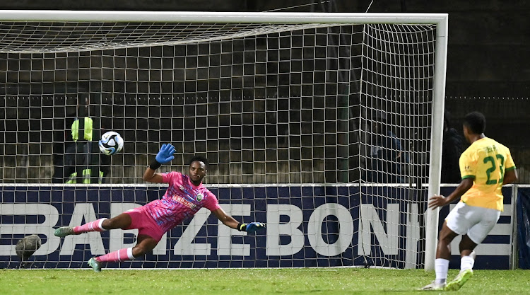 Mamelodi Sundowns' Lucas Ribeiro Costa slots a penalty to score past AmaZulu goalkeeper Olwethu Mzimela in the DStv Premiership match at King Zwelithini Stadium in Durban on Wednesday night.