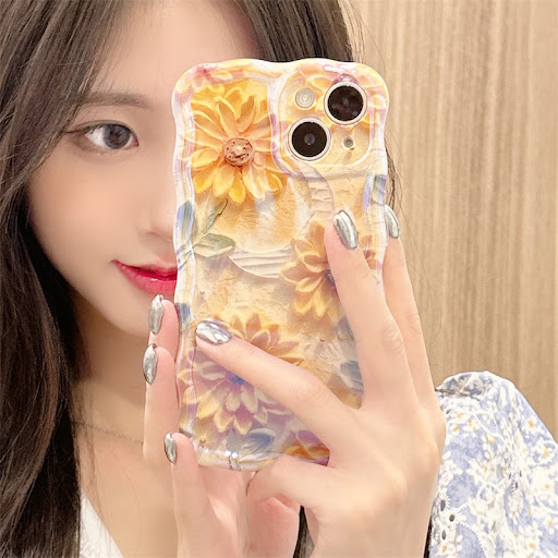 Title 6, Home Silicone Oil Painting Flower Phone Case An...