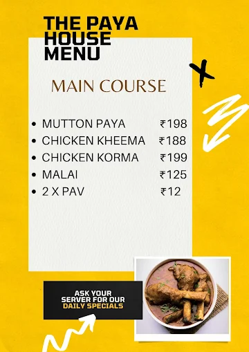 The Paya House menu 