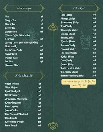 The Virgin Bar menu 