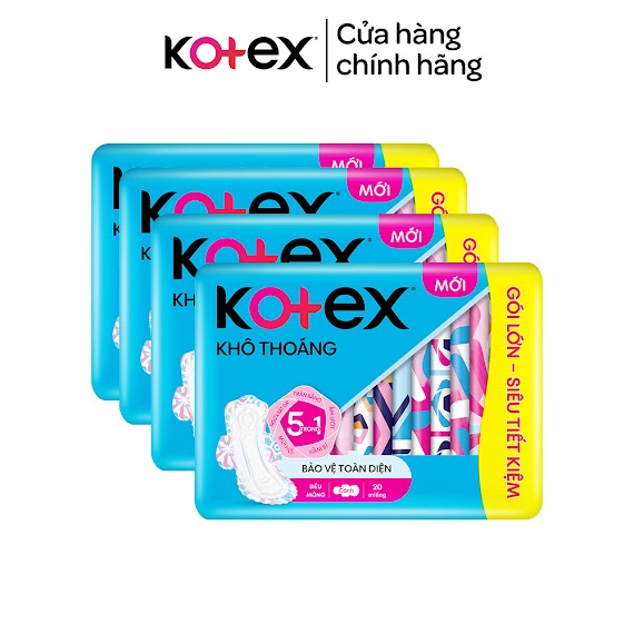 Lốc 4 Gói Băng Vệ Sinh Kotex Khô Thoáng Dày Cánh/Mỏng Cánh 20 Miếng