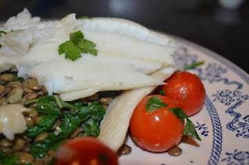 Turbot Over Lentils with Spinach