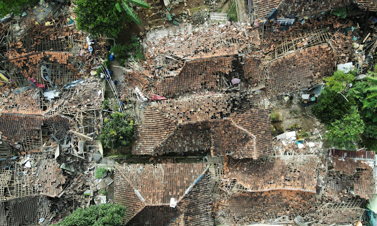 An aerial view of badly damaged houses after an earthquake in Cianjur, West Java province, Indonesia, in this photo taken on November 23 2022. Picture: REUTERS/TOMMY ARDIANSYAH