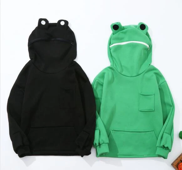 Moletom infantil estilo explosão com capuz de sapo, cor sólida. Roupa divertida, quente e confortável para crianças. Ideal para brincar e se divertir.