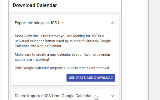 Birthday Calendar Exporter for Facebook