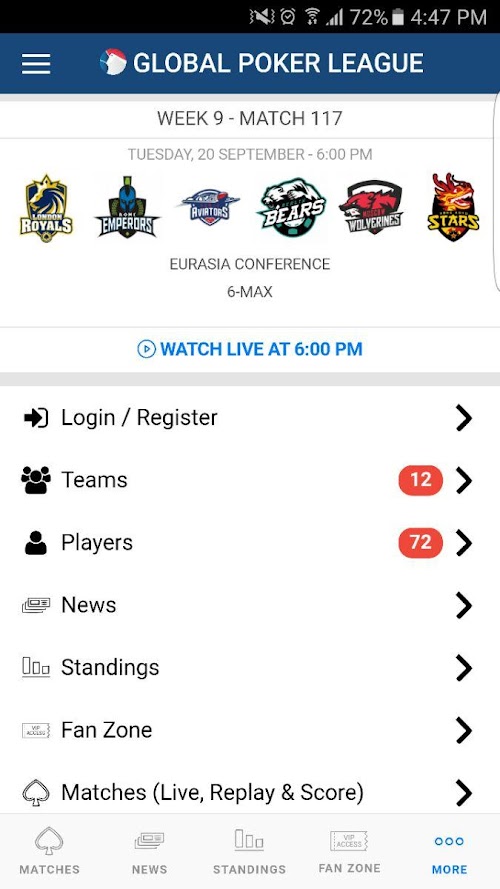 Android application Global Poker League GPL.TV screenshort