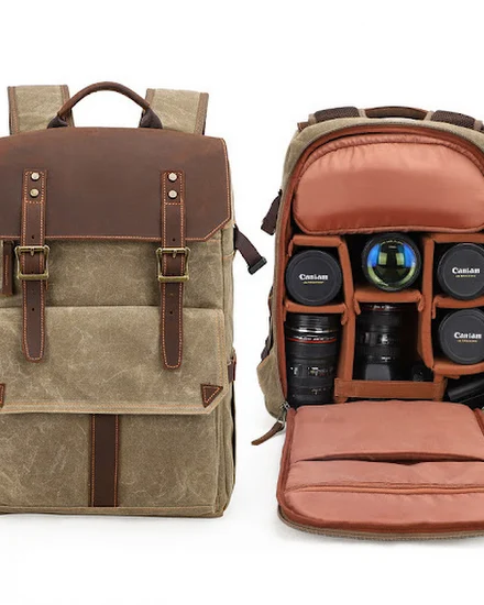 Casual waterproof canvas camera bag large capacity outdoo... - 0