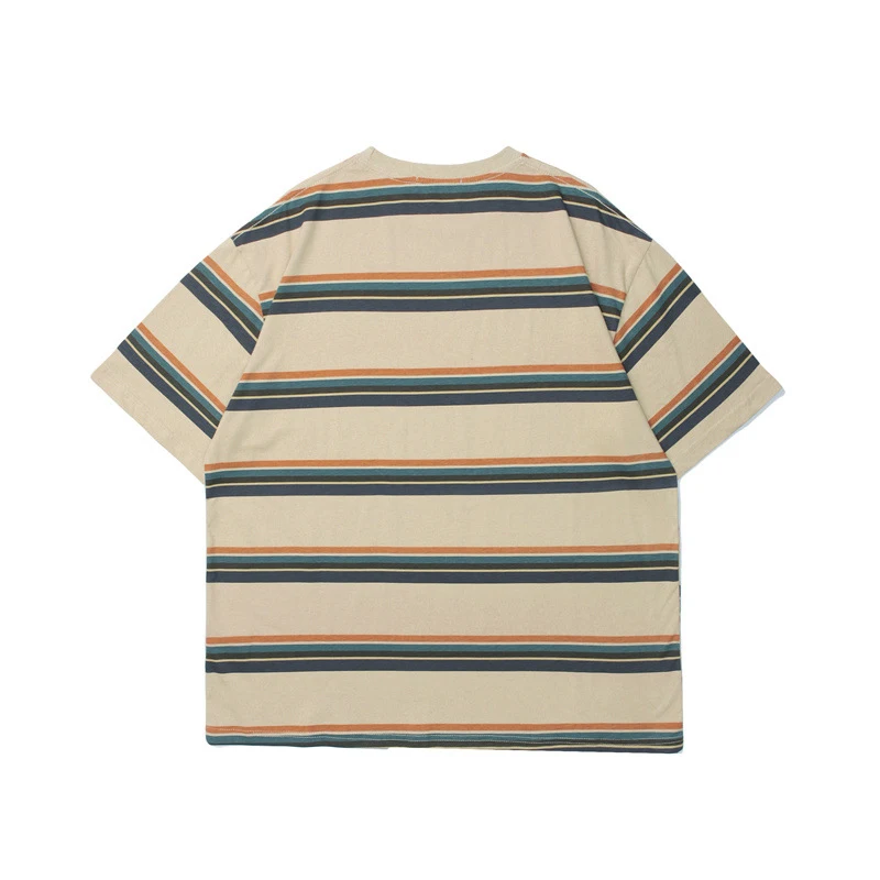 Japans retro gestreept T-shirt voor dames en heren, korte mouwen. Comfortabel en stijlvol, perfect voor een casual en trendy look.