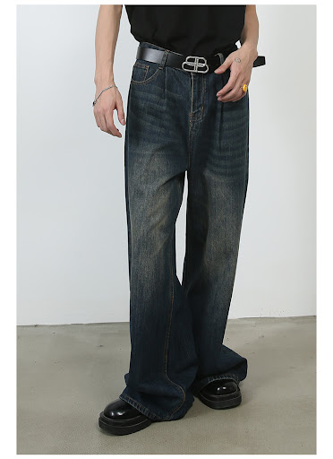 Title 12, Personality Denim Mens Straight Washed Loose W...