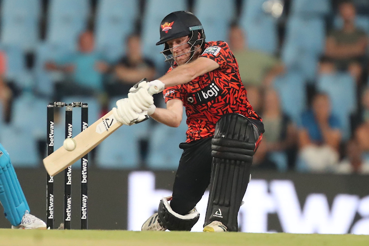 Sunrisers Eastern Cape batter Liam Dawson plays a shot during their SA20 clash against the Pretoria Capitals in Pretoria on Thursday.