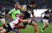 Ross Cronje (captain) of the Xerox Golden Lions tackling Kobus van Wyk of the Cell C Sharks during the Currie Cup match between Cell C Sharks and Xerox Golden Lions XV at Jonsson Kings Park Stadium on September 22, 2018 in Durban, South Africa.