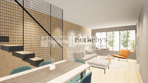 Modern interior with staircase and living room in this luxury property for sale in La Rochelle ($893,680 - 100 m²)