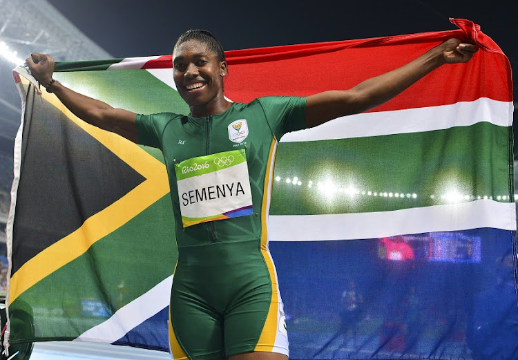 Caster Semenya of South Africa celebrates after winning the women's 800m final during the evening session on Day 15 Athletics of the 2016 Rio Olympics at Olympic Stadium on August 20, 2016 in Rio de Janeiro, Brazil.