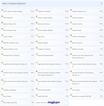 Biryani Badshah menu 