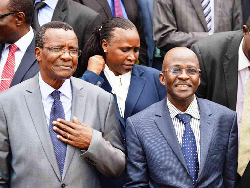 Chief Justice David Maraga and Mombasa High Court presiding judge Erick Ogola during a meeting at the Mombasa High Court last year on May 30.