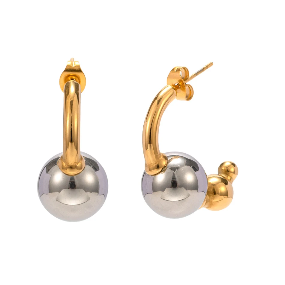 Brincos de ouro 18K, aço inoxidável, cor duradoura, simples e elegantes, combinação ouro e prata, adorno feminino refinado.