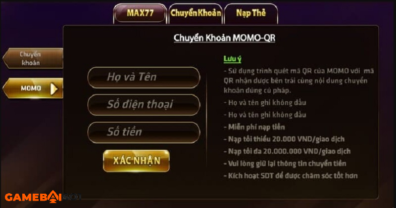 chuyển tiền tại max77 vin