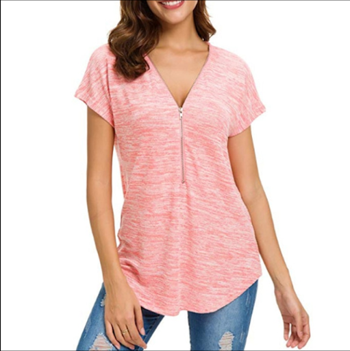 Title 8, Pure Color Zipper Stitching Casual Loose V-neck...