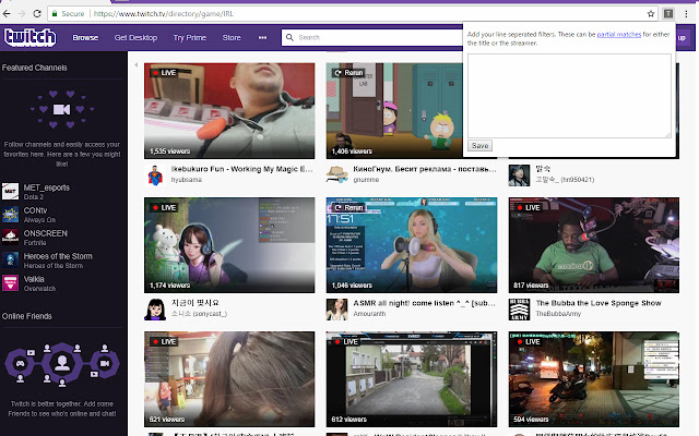 Twitch Channel Filter chrome extension