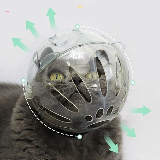 Pet Recovery Space Helmet Anti-lick/Anti-Bite Cat Head-Cover Breathable- Helmet Cat Grooming Help Supplies