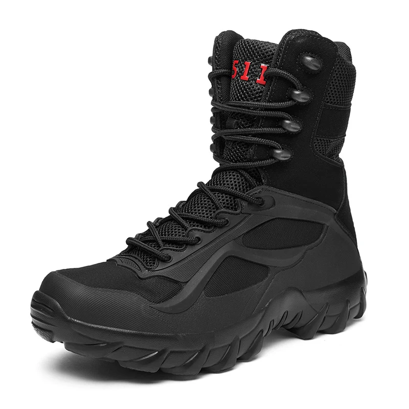 Botas militares altas de gran tamaño para hombre, duraderas y resistentes. Ideales para trabajo rudo y actividades al aire libre.