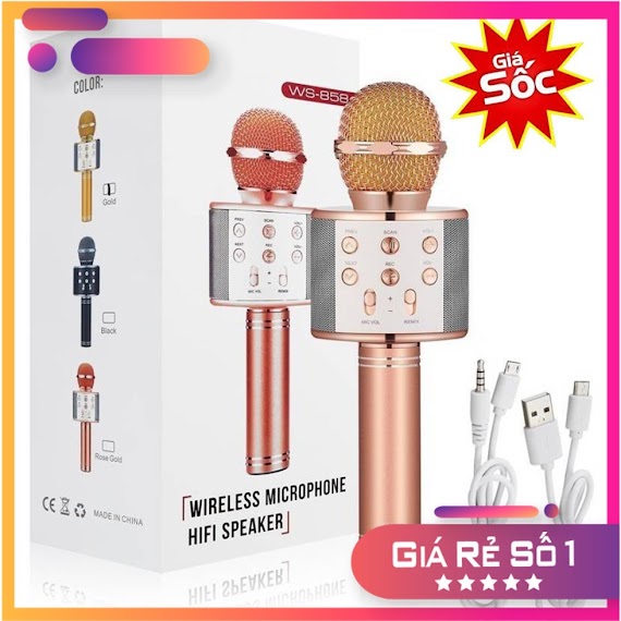 [Ws858] Mic Karaoke Ws - 858, Micro Bluetooth Không Dây Kèm Loa, Vừa Nghe Nhạc Vừa Hát Karaoke |Phutuan91