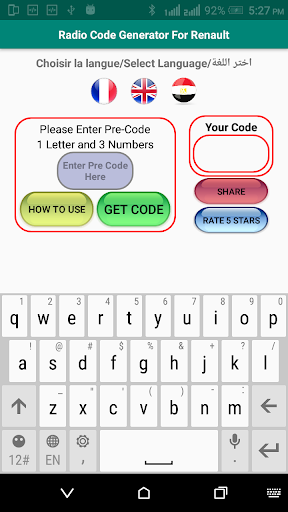 Screenshot Radio Code Generator - Renault