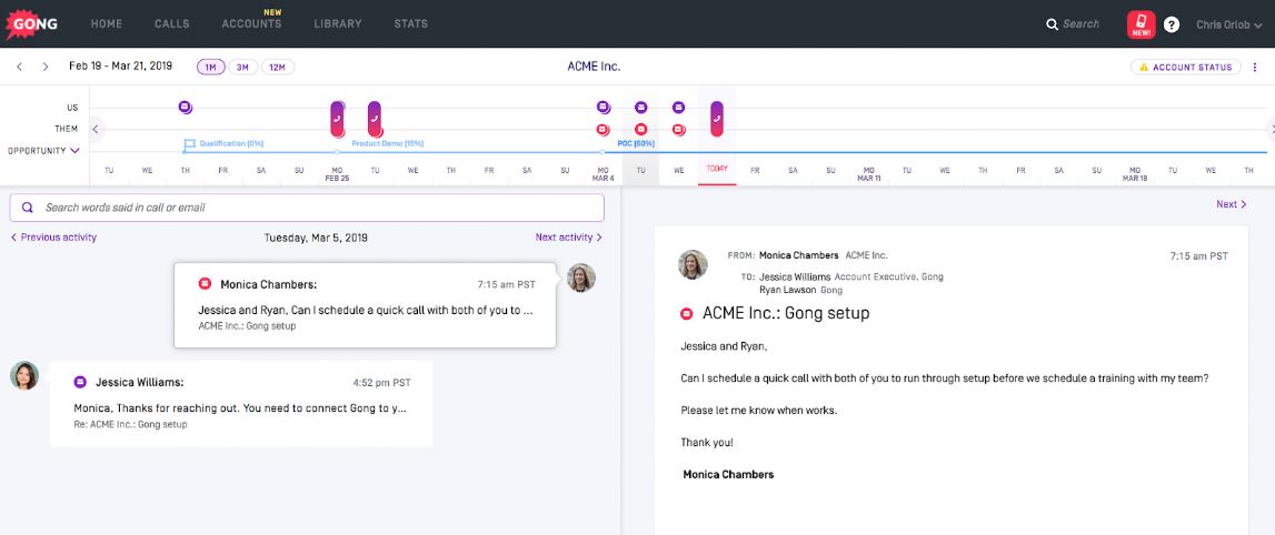 Screenshot of a CRM software that pulls audio from a phone call meeting