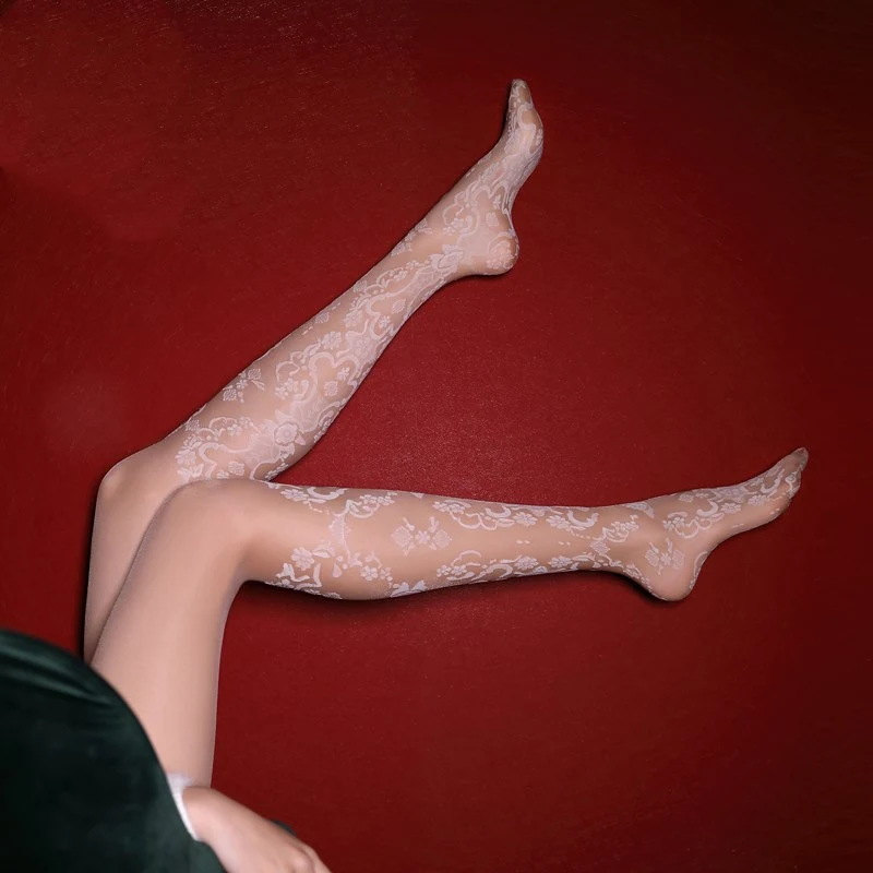 Elegante dunne panty met holle bloemenjacquard, patroonpanty, perfect voor een stijlvolle look, comfortabel en benadrukt de benen.