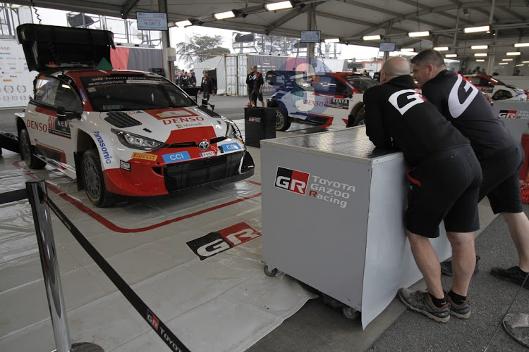 Toyota Gazoo racing team at the service park ready for the 2023 WRC Safari Rally in Naivasha on June 21, 2023.