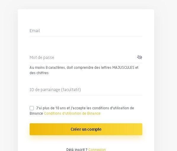 Création d'un compte sur Binance