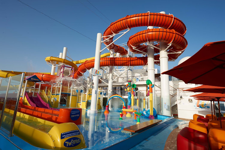 On Carnival Vista, the largest pool, Waterworks, features a huge spiral waterslide.