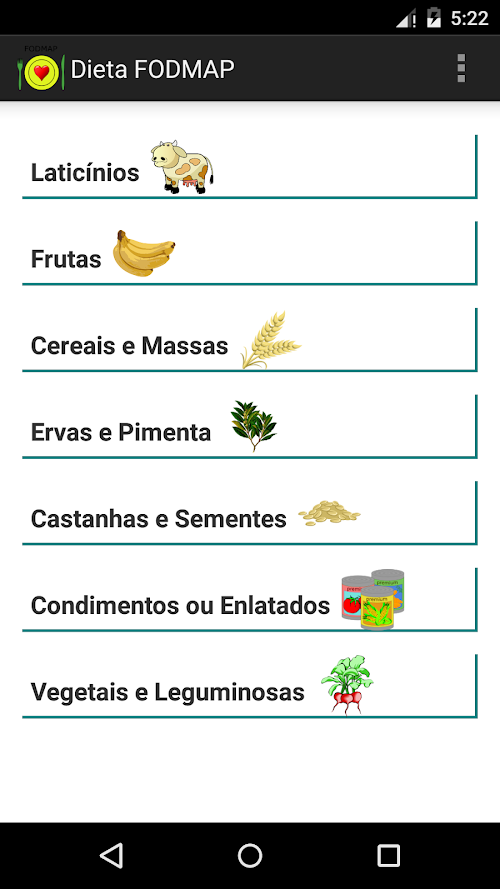 Android application Dieta FODMAP screenshort