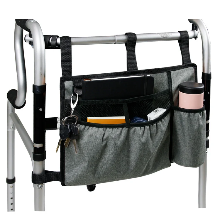 Bolsa de almacenamiento lateral para silla de ruedas y andador, cuelga del lateral. Almacena y organiza tus objetos esenciales de forma segura y accesible.