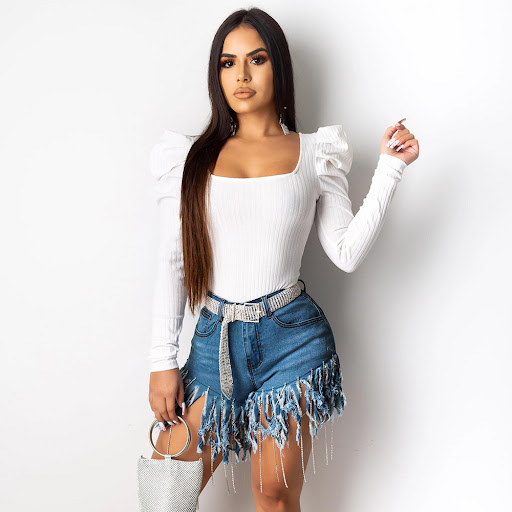 Title 5, Womens fringed denim shorts, perfect for summe...