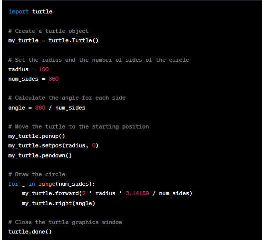 Code to create a circle using Turtle in Python