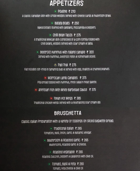 Taruveda Bistro menu 