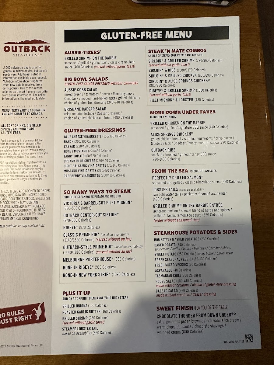 Outback Steakhouse gluten-free menu