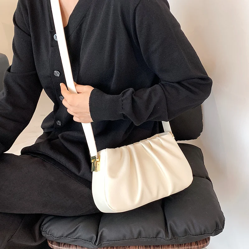 Pleated Cloud Bag Underarm Bag with unique texture. A stylish shoulder messenger bag offering both fashion and practical