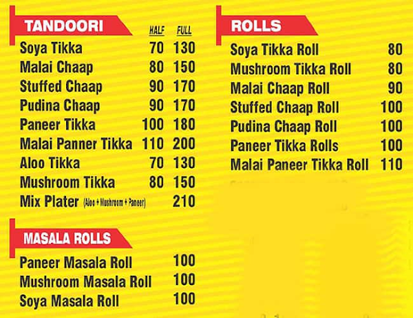 Tandoori House menu 