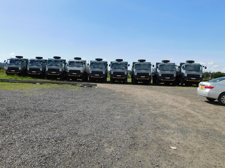 Some of the tipper lorries recently procured for road construction in Nyandarua county