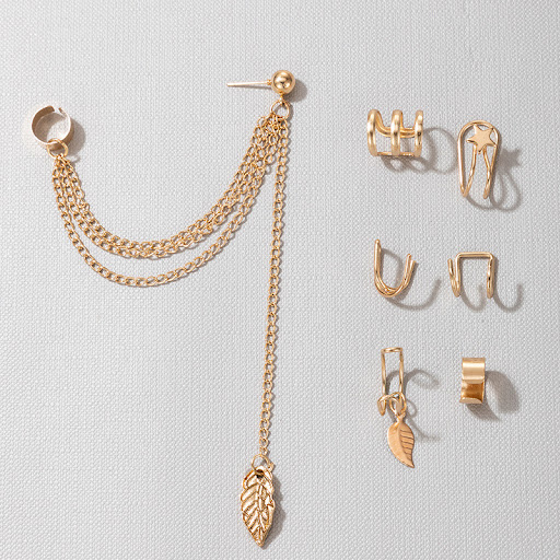Title 2, Chain Leaf Alloy Ear Clip Set, a stylish and mo...