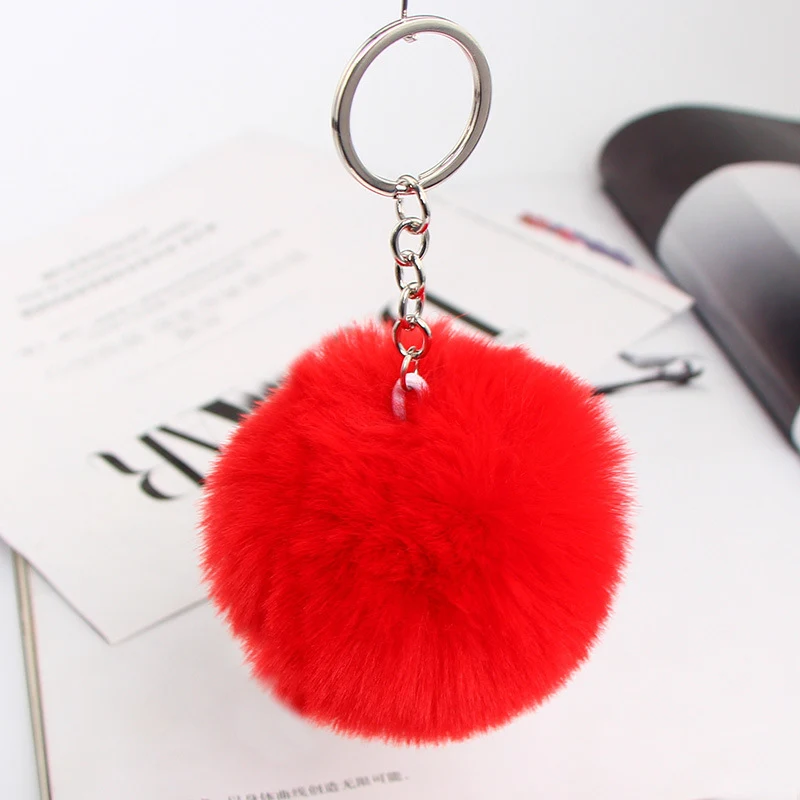 20 Colors Fluffy Fur Pom Pom Keychain Soft Faux Fur-like Ball Car Keyring Key Holder Women Bag Pendant Jewelry, a perfec