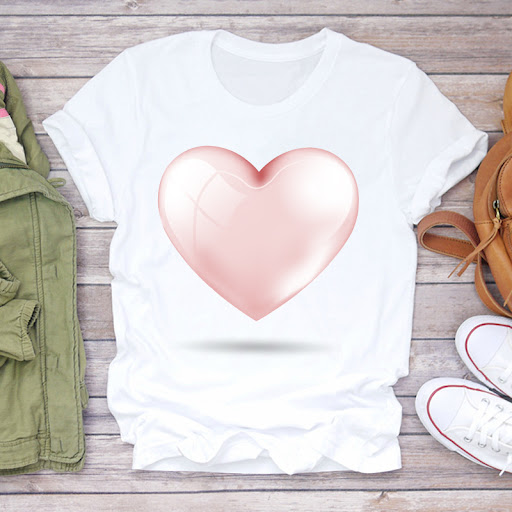 Title 3, Womens Watercolor Love Fashion Print Short-sle...