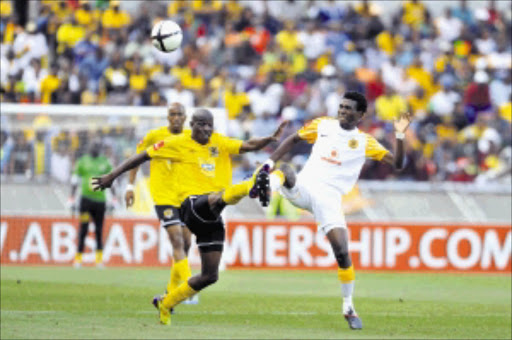 UP FOR IT: Black Leopards' Vincent Mabusela, left, and Kaizer Chiefs' Lucky Baloyi fight for the ball during their Premiership match on Sunday.Photo: Gallo Images