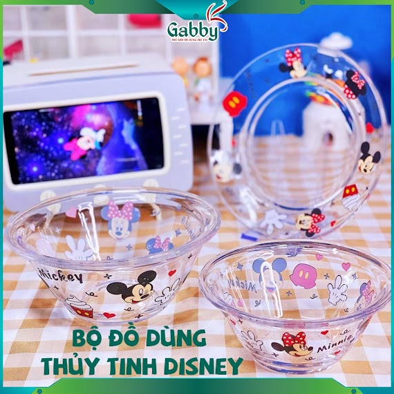 Bộ Đồ Dùng Ăn Bát Tô / Chén / Đĩa / Dĩa Thủy Tinh D.i.s.n.e.y (Mickey/ Minnie)