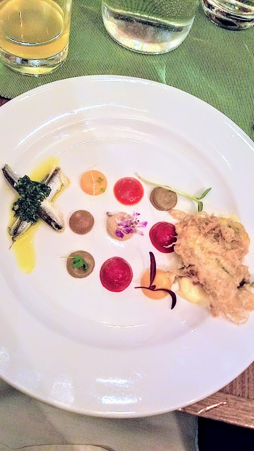 The Txoko Experience - movie and a Basque dinner with Urdaneta. Antxoa, fried anchovy, boquerones, vegetable purees, alioli