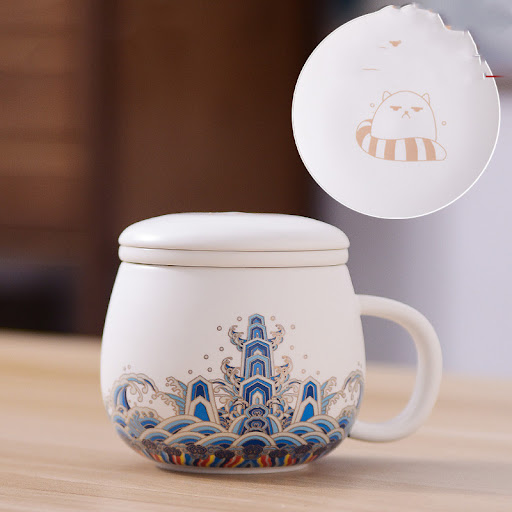 Title 21, Forbidden City Cat Ceramic Cup With Lid, Tea Wa...