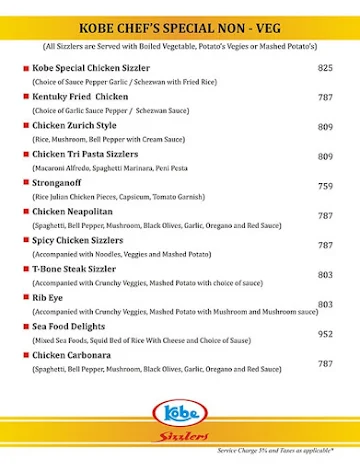 Kobe Sizzlers menu 